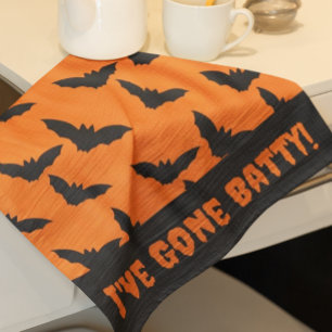 Paño De Cocina ¡Se fue Batty! Halloween negro y naranja
