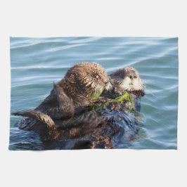 Paño De Cocina Sea Otter madre y cachorro con kelp