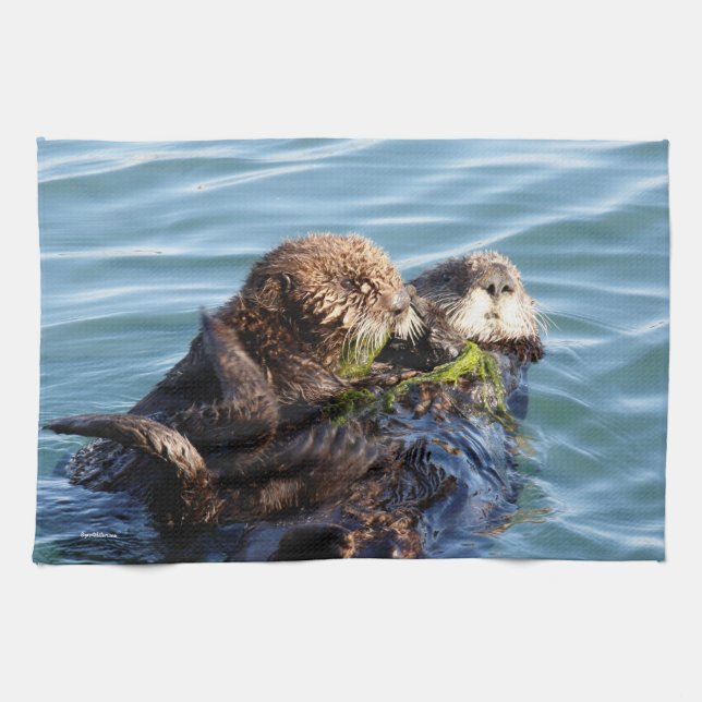 Paño De Cocina Sea Otter madre y cachorro con kelp (Horizontal)