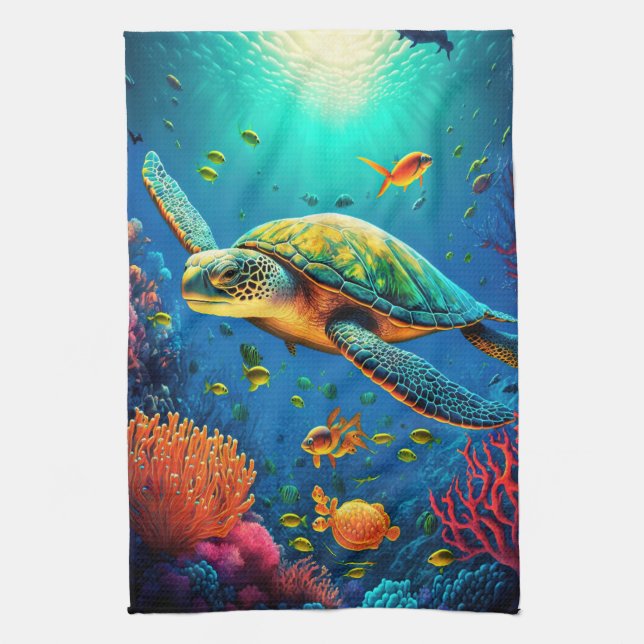 Paño De Cocina Sea Turtle Beach House Ocean Marine Life Animals (Vertical)