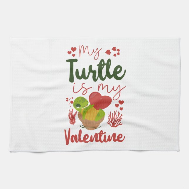 Paño De Cocina Sea Turtle Tortoise Valentines Day    (Horizontal)