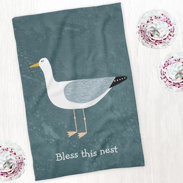 Paño De Cocina Seagull Nautical (Seagull Bless this Nest custom text kitchen tea towel)