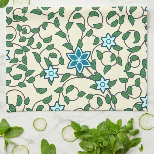 Paño De Cocina Seamless floral pattern on beige background (Doblado)