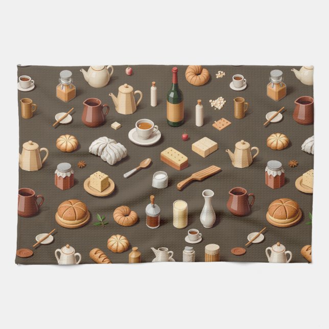 Paño De Cocina Seamless pattern of breakfast and tea sets (Horizontal)