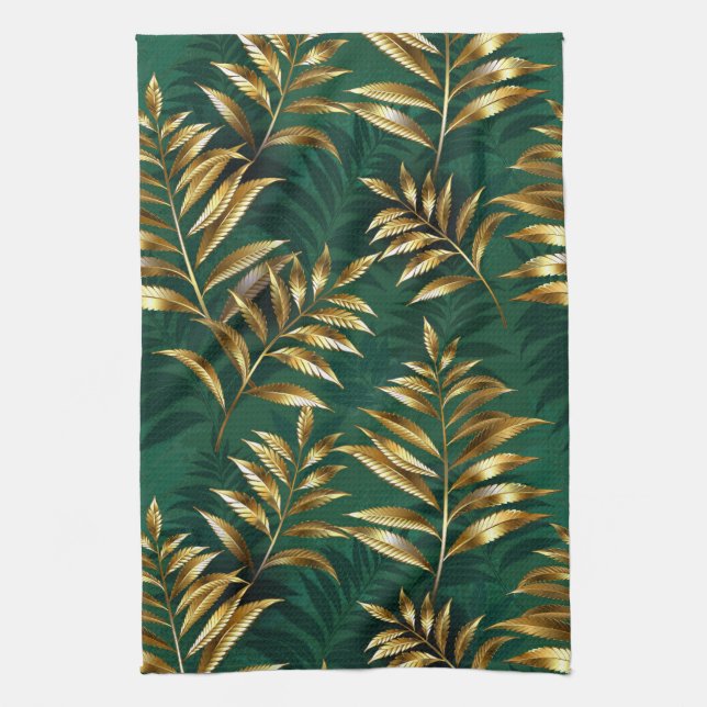 Paño De Cocina Seamless pattern with golden ferns (Vertical)