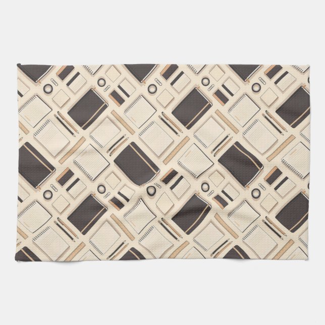 Paño De Cocina Seamless stationery pattern notebooks rulers (Horizontal)