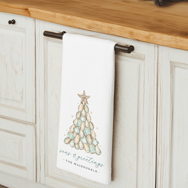 Paño De Cocina "Seas & Greetings" Coastal Oyster Christmas Tree (Subido por el creador)