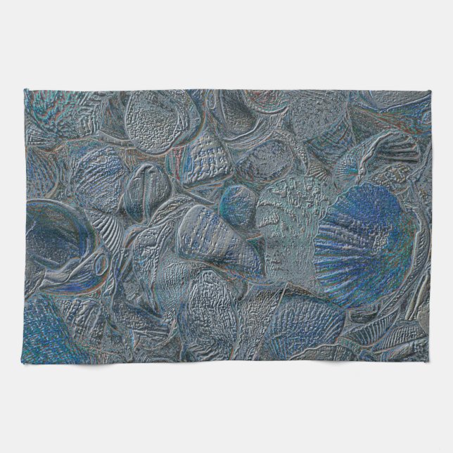 Paño De Cocina Seashells Ocean Beach Blue Nautical Metallic (Horizontal)