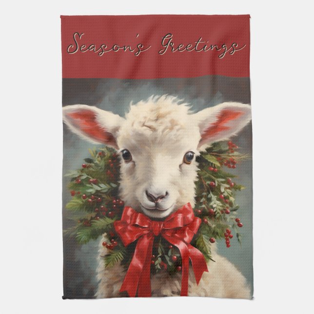 Paño De Cocina Season's Greetings Christmas Lamb Kitchen Towel (Vertical)