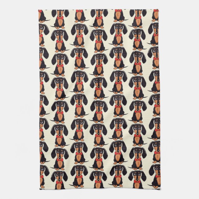 Paño De Cocina Seated Dachshund Kitchen Towels (Vertical)