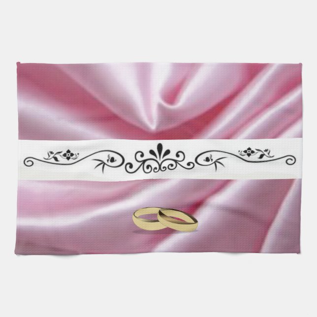 Paño De Cocina Seda Rosa Con Anillos Bodas (Horizontal)