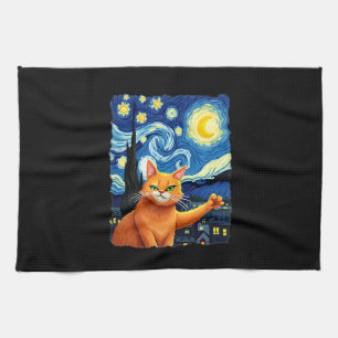 Paño De Cocina Selfie de gato naranja Noche estrellada Mamá gato