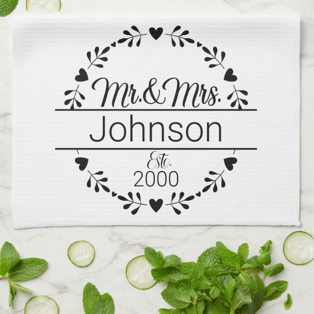 Paño De Cocina Sencillo Mr. Mrs. Couple Name Monogram Kitchen Toa (Doblado)