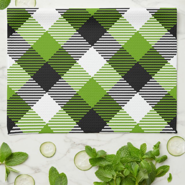 Paño De Cocina Sencillo Tartán Plaids Neon Green (Doblado)