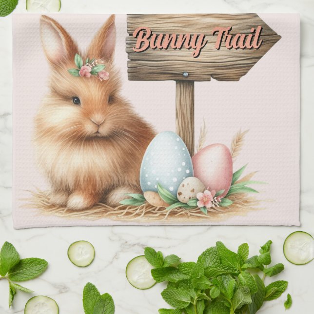 Paño De Cocina Sendero de conejo de Pascua (Doblado)