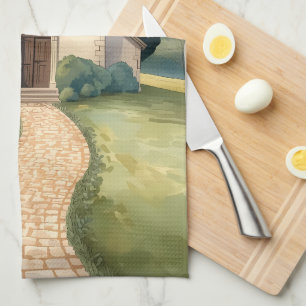 Paño De Cocina Sendero de la Capilla Cottagecore Paisaje Pastel