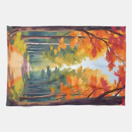 Paño De Cocina Sendero de otoño follaje de otoño paisaje acuarela