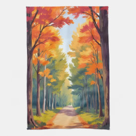 Paño De Cocina Sendero de otoño follaje de otoño paisaje acuarela