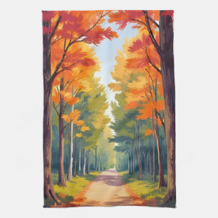 Paño De Cocina Sendero de otoño follaje de otoño paisaje acuarela