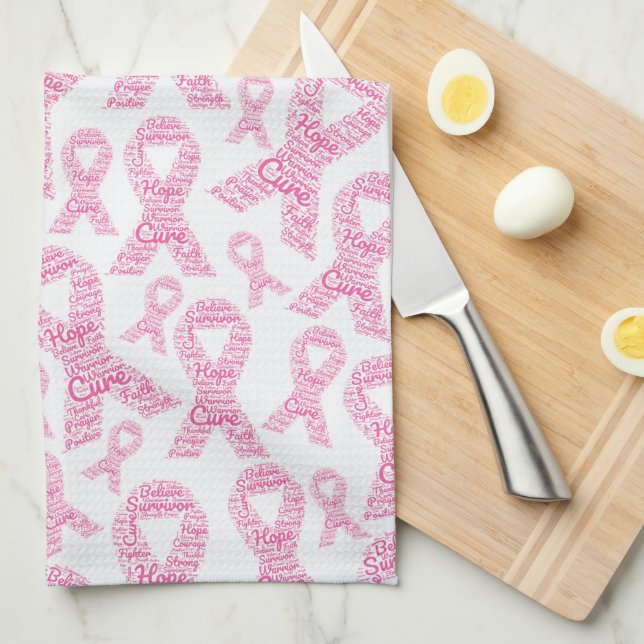 Paño De Cocina Sensibilización sobre el cáncer de mama Cinta rosa (Doblado Cuarto)
