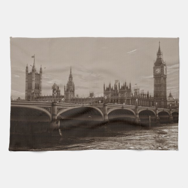 Paño De Cocina Sepia Big Ben Tower Palace de Westminster (Horizontal)