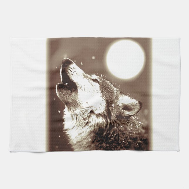 Paño De Cocina Sepia Wolf & Moon (Horizontal)