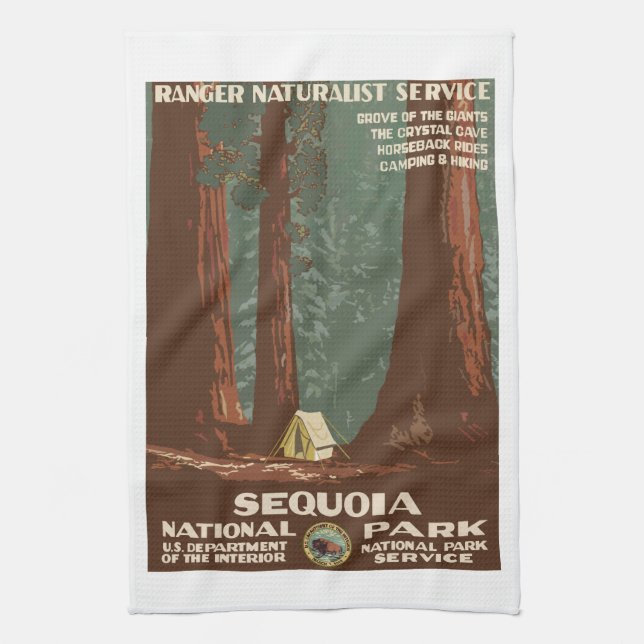 Paño De Cocina Sequoia Park CA, afiche de viajes turísticos antig (Vertical)