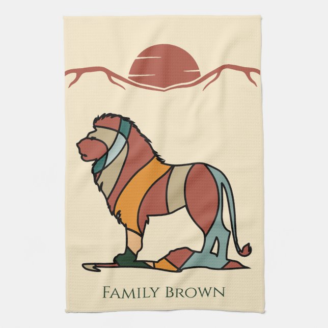 Paño De Cocina Serene Savanna Kind Lion Custom Family Name (Vertical)