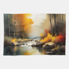 Paño De Cocina Serene vibrante pintura del paisaje del río Otoño