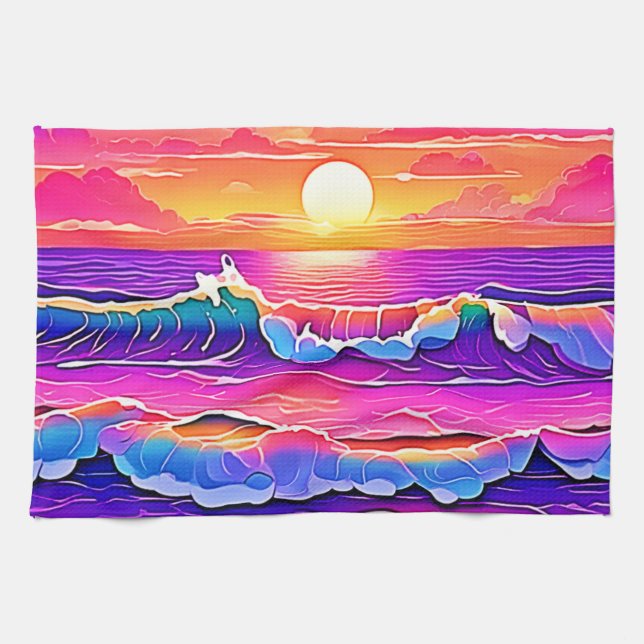 Paño De Cocina Serenidad Retro Wave Sunset (Horizontal)