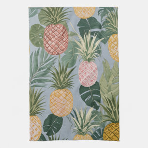 Paño De Cocina Serenidad Tropical: Piñas y Palmeras Pintadas