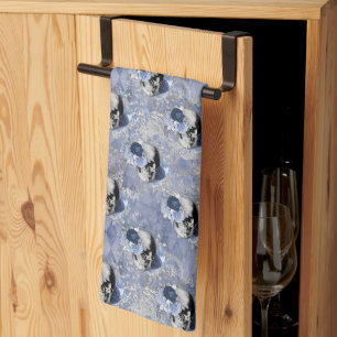 Paño De Cocina Serie de cráneos florales azules Diseño 2