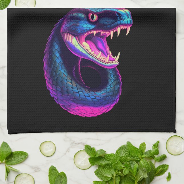 Paño De Cocina Serpiente Cobra en estilo estético vaporwave (Doblado)