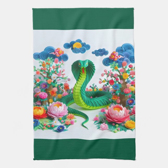 Paño De Cocina Serpiente verde de Año Nuevo Chino 2025 KT4 (Vertical)