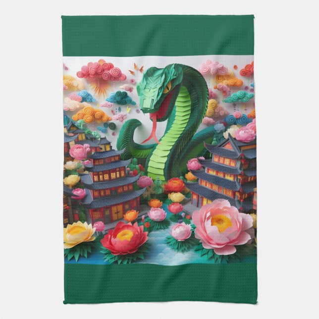 Paño De Cocina Serpiente verde de Año Nuevo chino 2025 KT5 (Vertical)