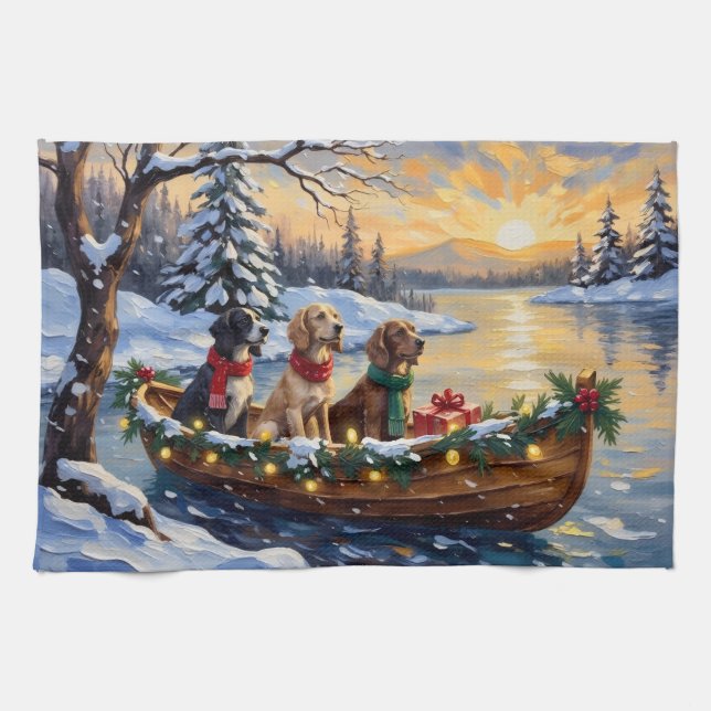Paño De Cocina Setter Inglés Navidad Barco Fiesta (Horizontal)
