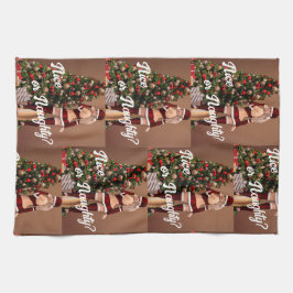 Paño De Cocina Sexy Santa Chica cerca del árbol de Navidad