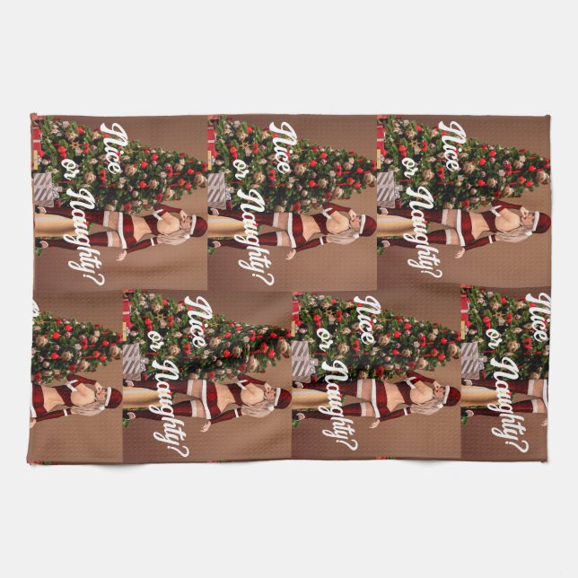 Paño De Cocina Sexy Santa Chica cerca del árbol de Navidad (Horizontal)