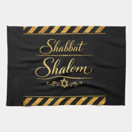 Paño De Cocina Shabbat Shalom judío judaica lujo negro oro