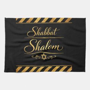 Paño De Cocina Shabbat Shalom judío judaica lujo negro oro