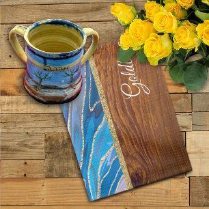 Paño De Cocina Shabbat Shalom Marble azul en efecto madera