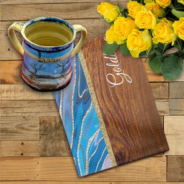 Paño De Cocina Shabbat Shalom Marble azul en efecto madera (Subido por el creador)