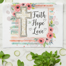 Paño De Cocina Shabby Chic floral Faith Hope Love