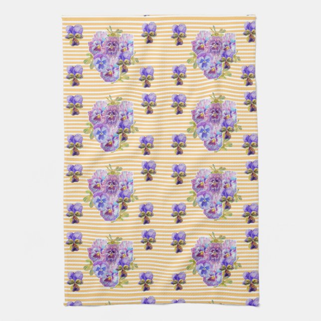 Paño De Cocina Shabby Chic Yellow Stripe Pansy Floral (Vertical)