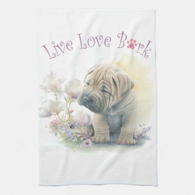 Paño De Cocina Shar-pei Dog Mom Floral (Vertical)