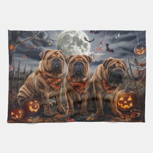 Paño De Cocina Shar Pei Halloween Spooky (Horizontal)