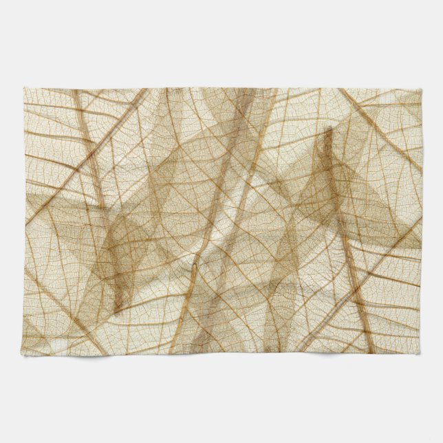 Paño De Cocina Sheer Cream Beige Lace Leaves (Horizontal)