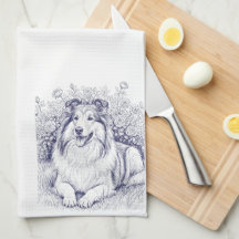 Sheltie Sketch with Rose Bush