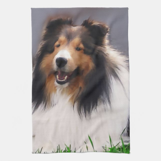 Paño De Cocina Shetland Sheepdog Art (Vertical)