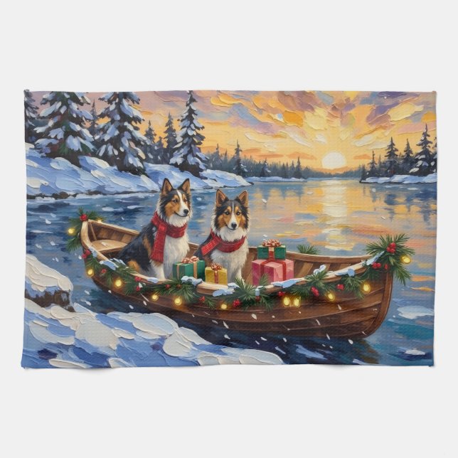 Paño De Cocina Shetland Sheepdog Christmas Boat Holiday (Horizontal)